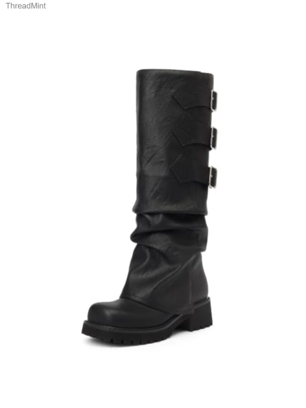 Women's Knee High Moto Riding Boots Faux Leather Fold Over Block Heel Platform